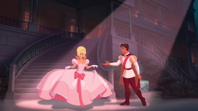 Обои картинки фото мультфильмы, the princess and the frog, дворец, принцесса, принц, ступени