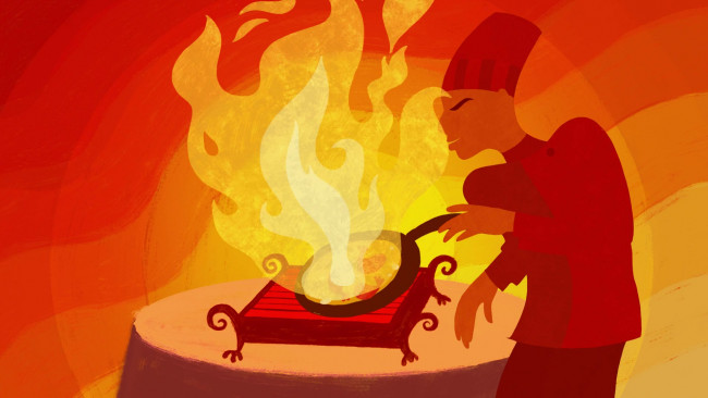 Обои картинки фото мультфильмы, the princess and the frog, пламя, сковорода, огонь, повар