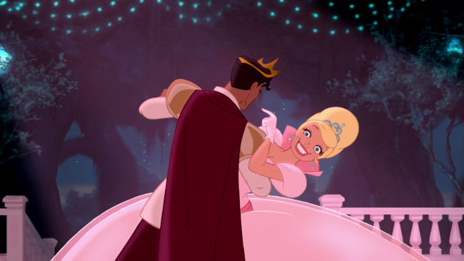 Обои картинки фото мультфильмы, the princess and the frog, танец, улыбка, принц, принцесса