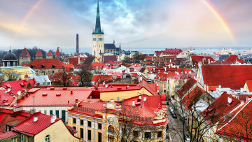 обоя города, таллин , эстония, панорама, радуга
