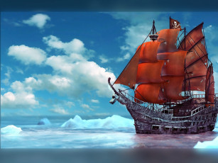 Картинка pirate корабли 3d паруса парусник пират красные