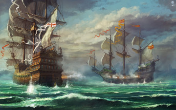 Картинка корабли рисованные фрегаты