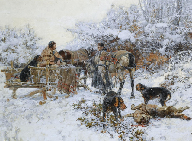Обои картинки фото рисованные, jaroslav, friedrich, vesin, зимняя, охота