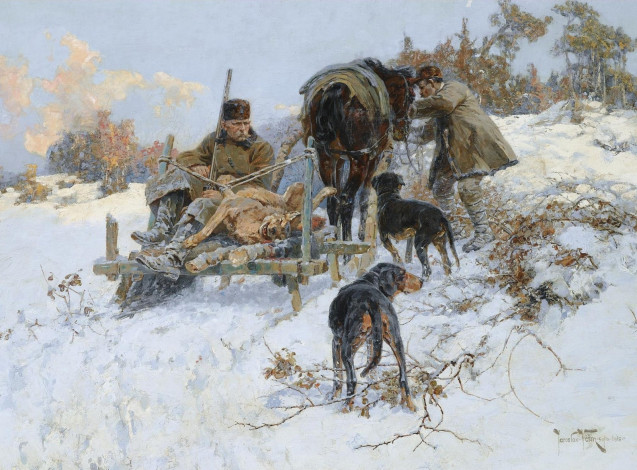 Обои картинки фото рисованные, jaroslav, friedrich, vesin, после, охоты