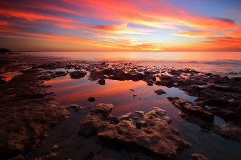 Картинка природа восходы закаты пляж море камни вечер заря