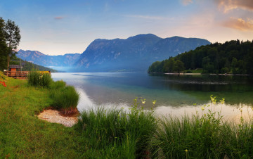 Картинка природа реки озера река трава пейзаж горы