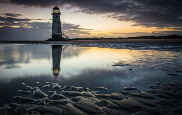 Картинка природа маяки море северный уэльс рассвет утро пляж маяк облака англия