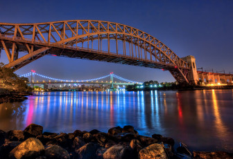 Картинка hell+gate+and+triborough+bridges города нью-йорк+ сша парк река мосты