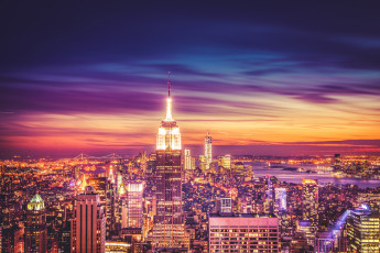 Картинка города нью-йорк+ сша empire state building manhattan new york city эмпайр-стейт-билдинг манхэттен нью-йорк ночной город небоскрёбы здания панорама