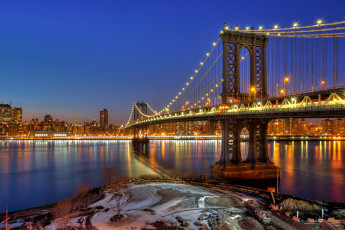 Картинка manhattan города нью-йорк+ сша ночь мост огни река