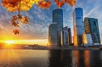 Картинка москва города москва+ россия центр деловой рассвет река