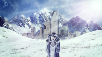 Картинка разное компьютерный+дизайн девушка город снег горы рамка
