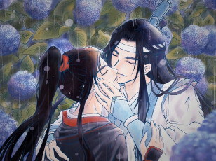 Картинка аниме mo+dao+zu+shi лань ванцзи вэй усянь поцелуй дождь гортензии