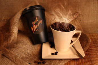 Картинка еда кофе +кофейные+зёрна надпись зерна чашка