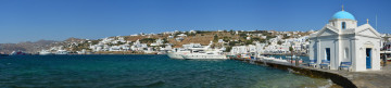 Картинка port of chora mykonos greece города панорамы море бухта греция яхты причал