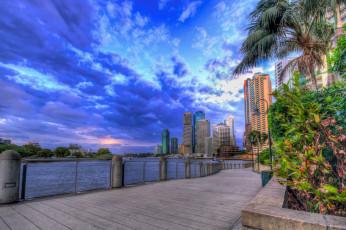 Картинка brisbane города брисбен+ австралия облака высотки набережная