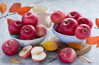Картинка еда Яблоки ветки листья яблоки