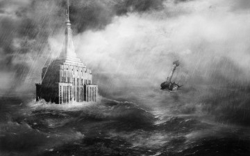 Картинка фэнтези иные+миры +иные+времена небоскреб катастрофа конец света дождь статуя свободы empire street building вода наводнение