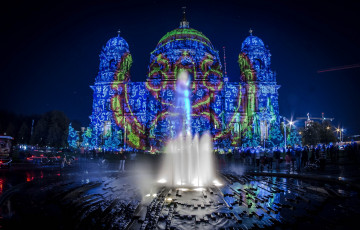 обоя berlin festival of lights,  berliner dom, города, берлин , германия, огни, ночь, фонтан