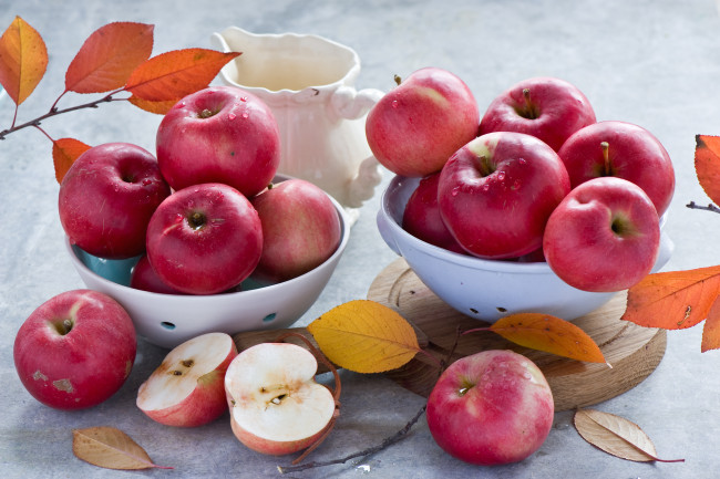 Обои картинки фото еда, Яблоки, ветки, листья, яблоки