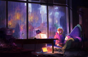 Картинка аниме chobits техника комната окно арт девочка oright