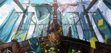 Картинка аниме pixiv+fantasia мачты lily fairy pixiv fantasia магия корабль паруса девушка парень девочка арт