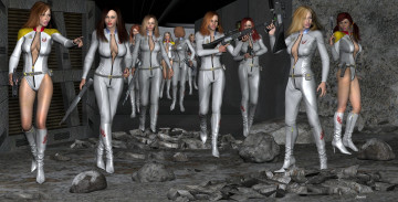 Картинка anon+angel 3д+графика фантазия+ fantasy взгляд девушки сражение бой батальон кровь оружие фон