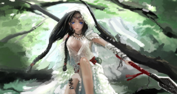 Картинка аниме оружие +техника +технологии копьё взгляд девушка kikivi арт