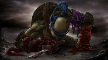 Картинка рисованное кино tmnt teenage mutant ninja turtles leonardo черепашки ниндзя леонардо меч катана слезы кровь