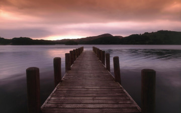 Картинка природа реки озера холмы закат вечер мостки озеро пристань