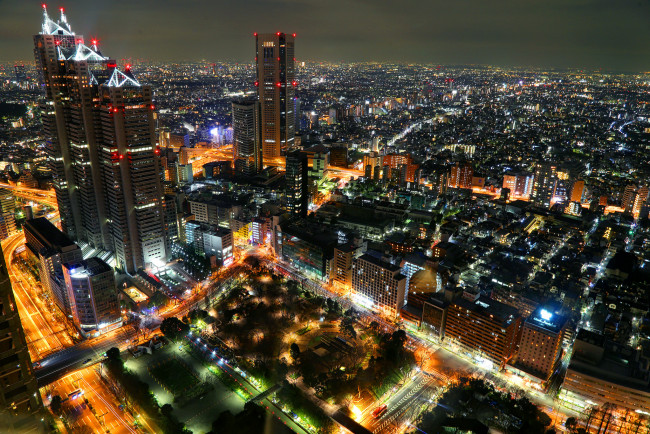 Обои картинки фото tokyo night, города, токио , Япония, огни, панорама, ночь