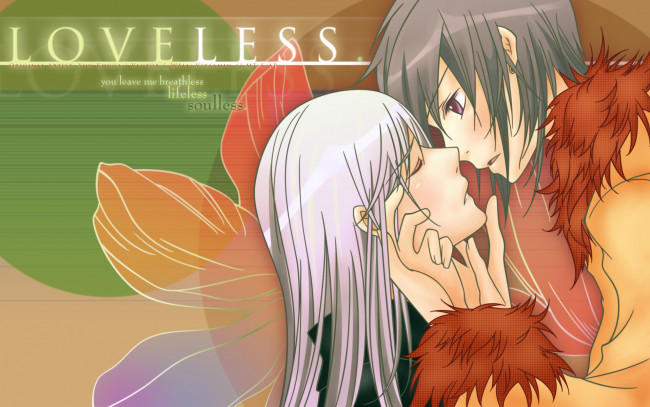 Обои картинки фото аниме, loveless, любовь, цветок, поцелуй