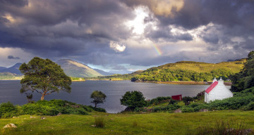 Картинка природа пейзажи радуга тучи озеро горы