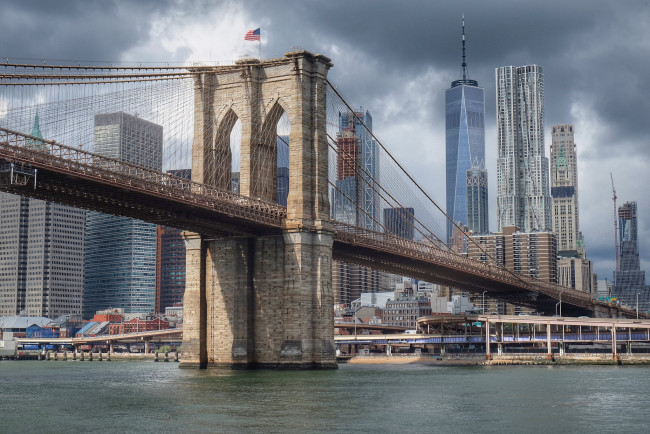 Обои картинки фото brooklyn bridge, города, нью-йорк , сша, мост, река