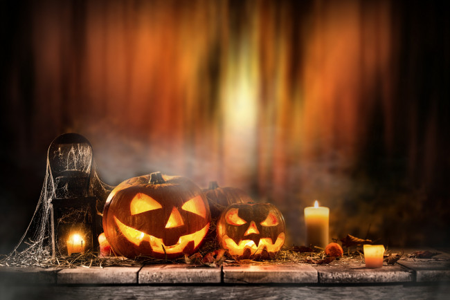 Обои картинки фото праздничные, хэллоуин, тыквы, праздник, свечи, хэлуин