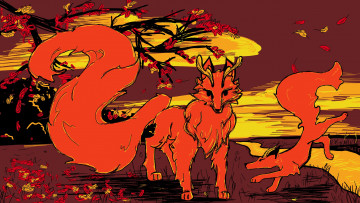 Картинка рисованное животные +лисы лисы осень