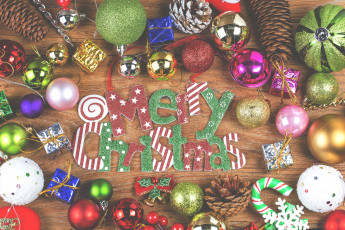Картинка праздничные -+разное+ новый+год рождество праздник надпись игрушки декор
