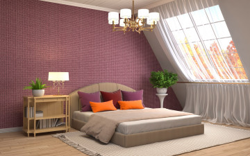обоя 3д графика, реализм , realism, дизайн, дом, кровать, интерьер, окно, люстра, спальня