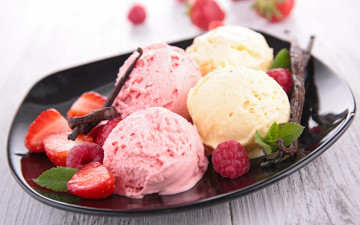 Картинка еда мороженое +десерты малина клубника