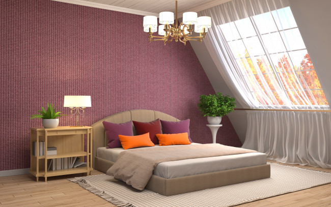 Обои картинки фото 3д графика, реализм , realism, дизайн, дом, кровать, интерьер, окно, люстра, спальня