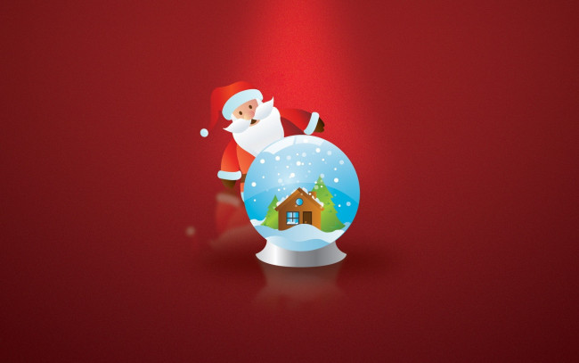 Обои картинки фото праздничные, векторная графика , новый год, шар, санта, клаус, дом, снег
