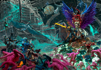 Картинка видео+игры warhammer+40k бой космос город существа ксеносы