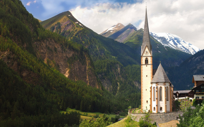 Обои картинки фото города, - католические соборы,  костелы,  аббатства, церковь, горы, альпы, горный, пейзаж, каринтия, австрия