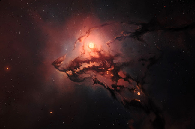 Обои картинки фото космос, арт, звезды, туманность, волк