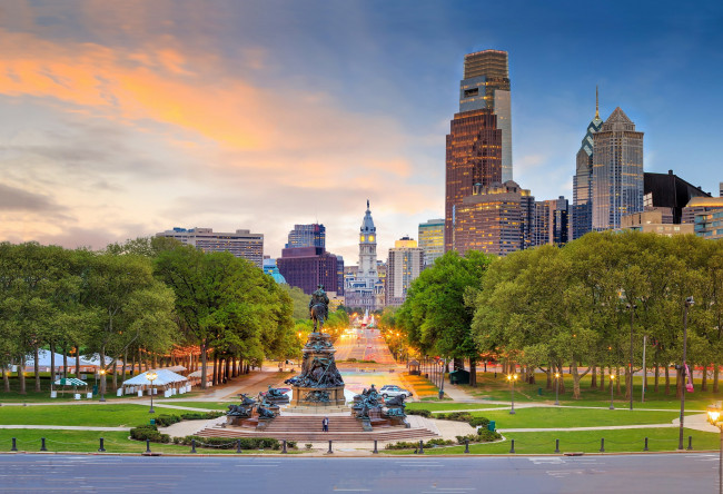 Обои картинки фото города, филадельфия , сша, памятник, панорама