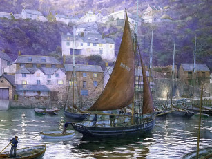 Картинка mark myers clovelly evening корабли рисованные