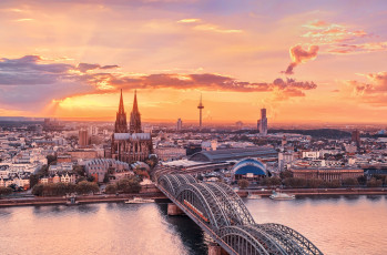 Картинка города кельн германия рассвет собор река мост