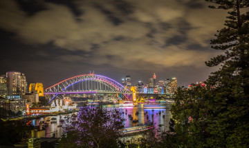 Картинка sydney+harbour+bridge города сидней+ австралия гавань ночь огни мост