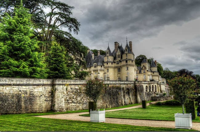 Обои картинки фото chateau de uss&, 232, города, - дворцы,  замки,  крепости, стена, замок, парк