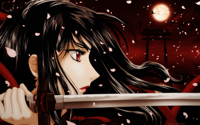 Обои картинки фото аниме, blood-c, девушка, меч